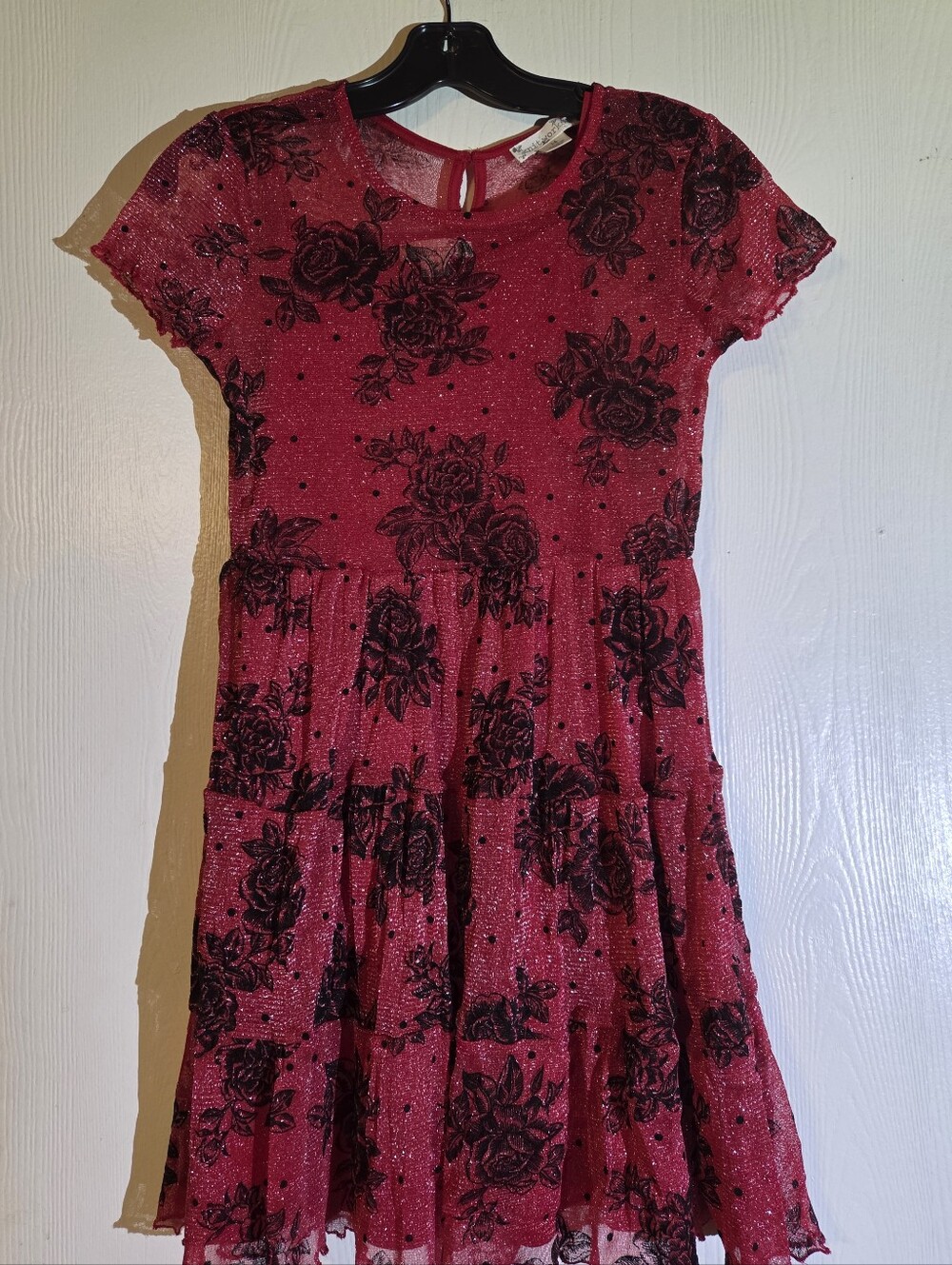 Knitworks Red Dress with Black Floral Glitter